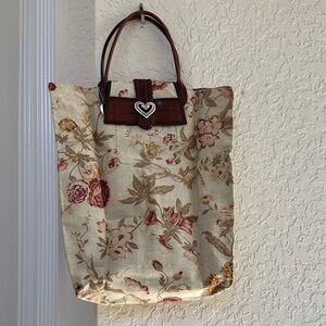 Floral Brown Handbag with Heart Accent